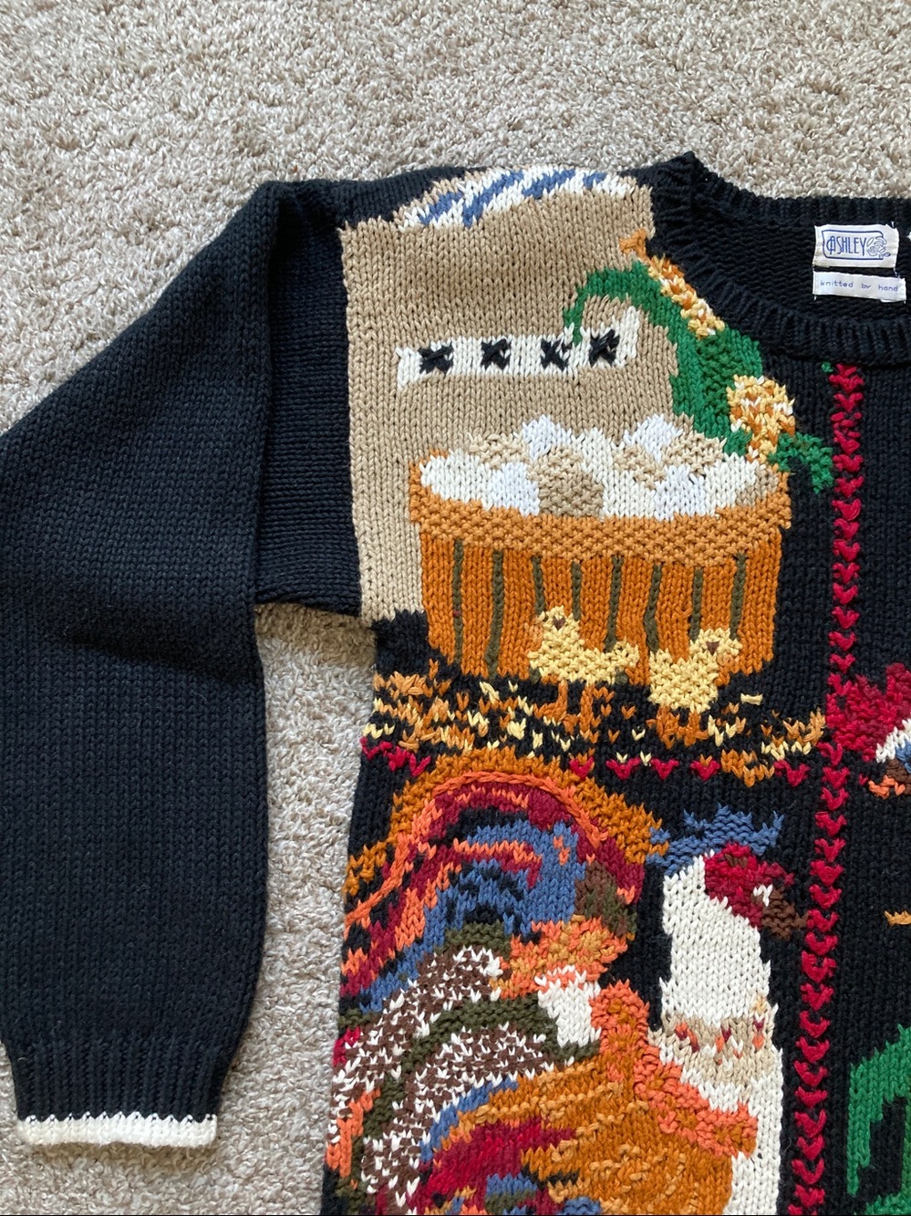 Vintage 90s Farm Animal Pumpkin Chicken Autumn Fall Harvest Sweater Ashley sz S - Picture 3 of 12